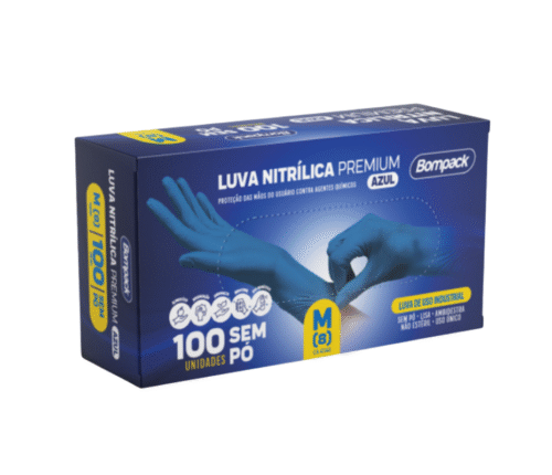 Luvas Nitrílica Bompack C/100 Unidades - Azul, M